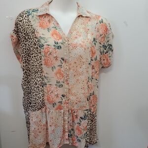 Umgee Orange and Black Short Sleeve Peplum Blouse